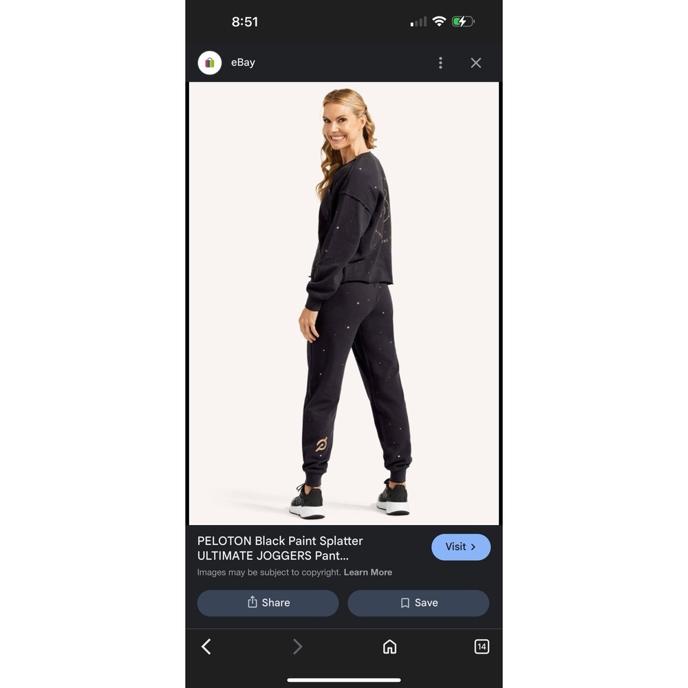Peloton Show Up & Shine Pullover Crop Sweatshirt  Sweatpant Set Black Womens M/L